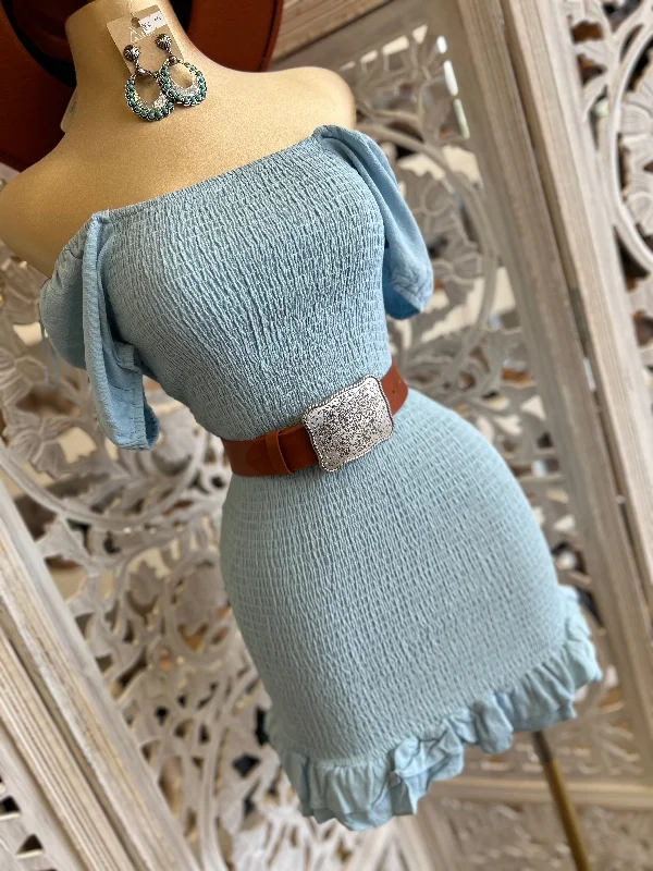 Blue  Smocked Mini Dress- Stretchy