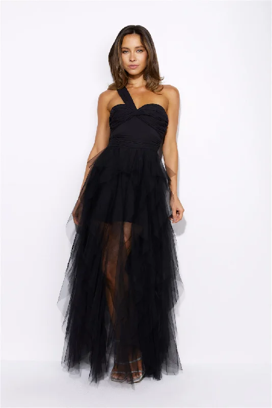 Lavish Style Tulle Maxi Dress Black