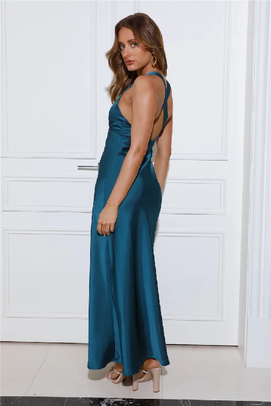 Unconditional Love Satin Maxi Dress Teal