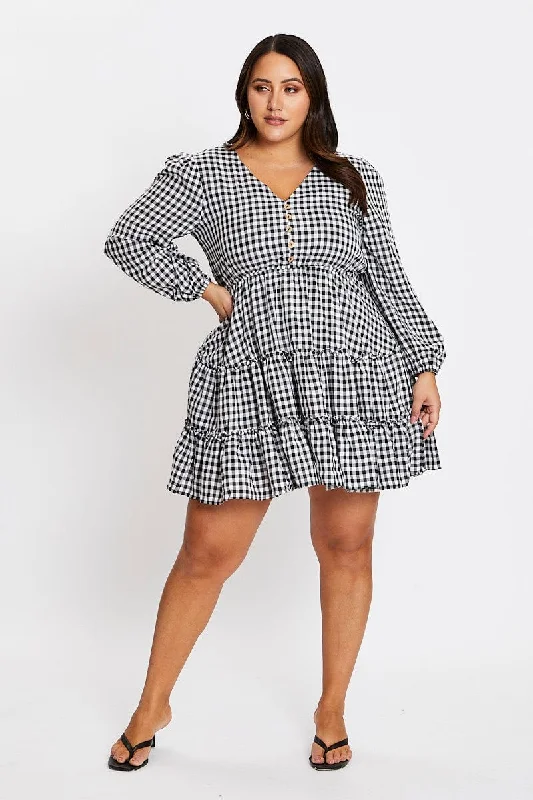 Check Gingham Tiered Dress