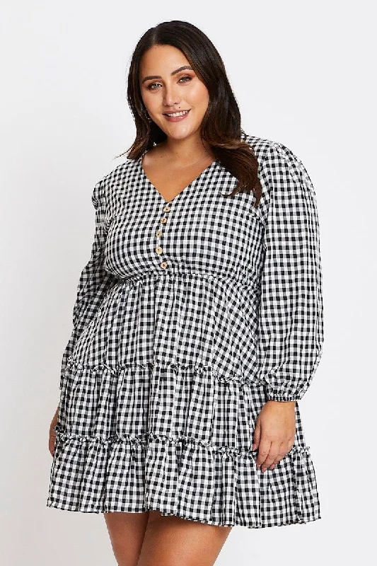 Check Gingham Tiered Dress