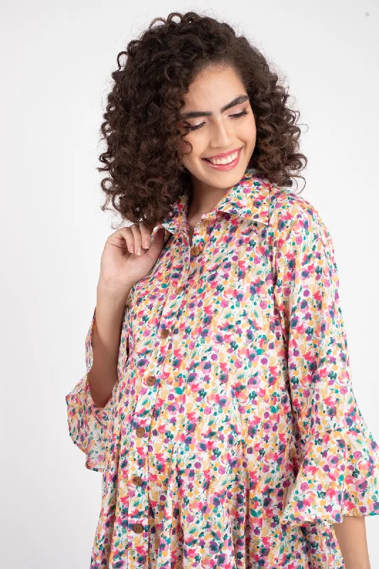 Colorful Pop Swing Maternity & Nursing Shirt Dress (100% Cotton)