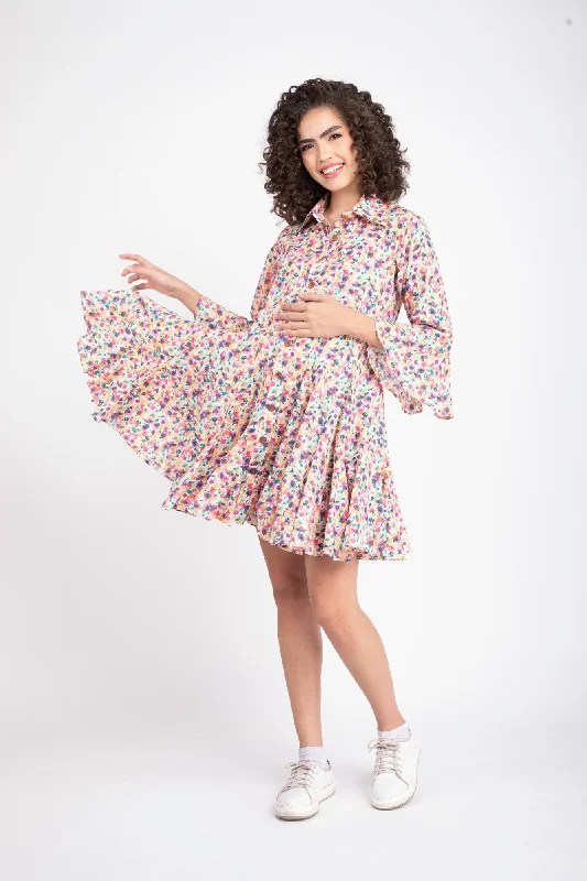 Colorful Pop Swing Maternity & Nursing Shirt Dress (100% Cotton)