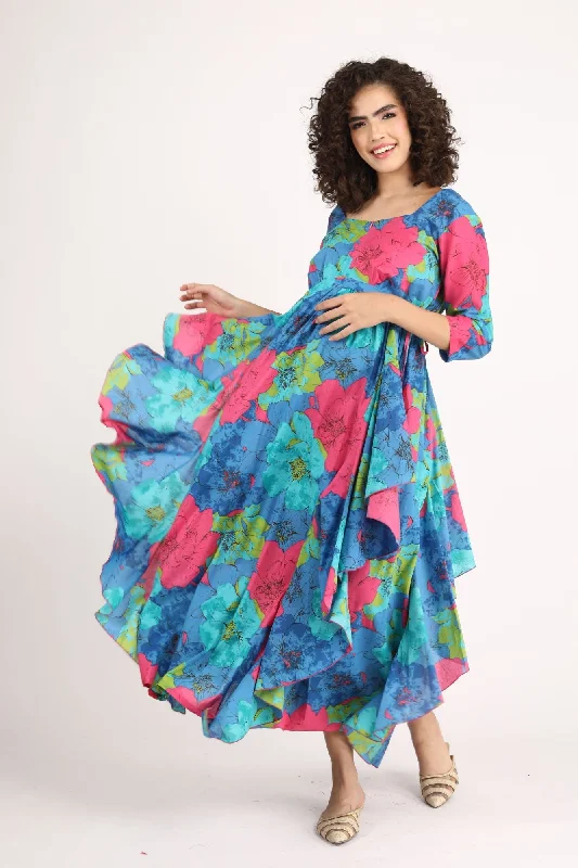 Dazzling Blue Maternity & Nursing Flow Dress (100% Cotton)