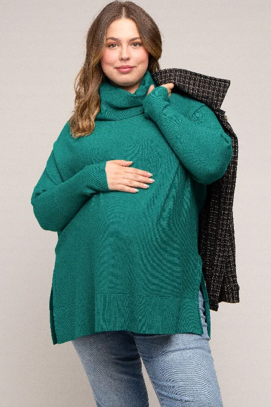 Forest Green Cowl Neck Dolman Sleeve Maternity Plus Sweater