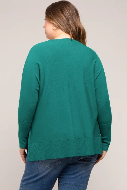 Forest Green Knit Long Dolman Sleeve Plus Maternity Top