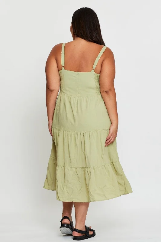 Green Midi Dress Square Neck Sleeveless