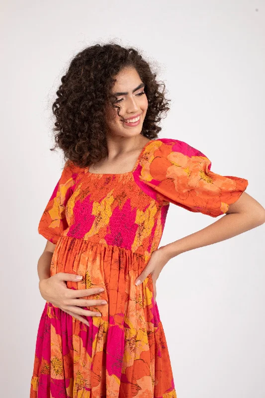 Jolly Orange Maternity Dress (100% Cotton)