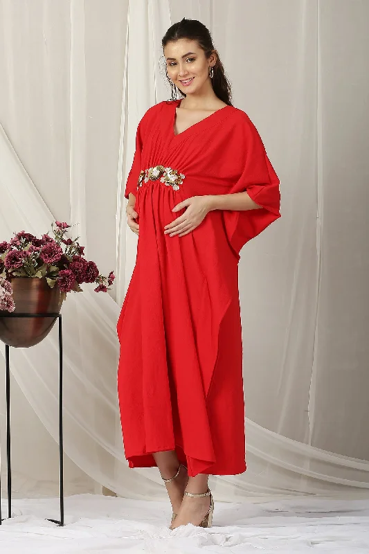 Scarlet Red Maternity Embroidered Kaftan