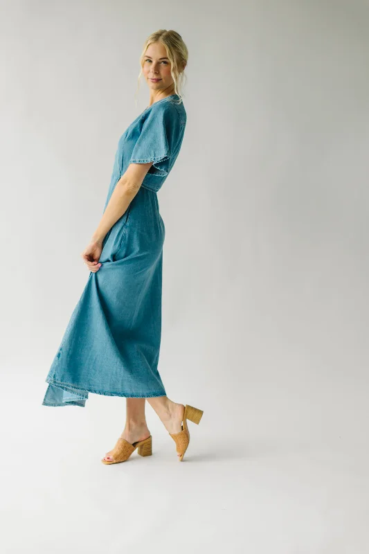 The Barnard Wrap Dress in Washed Denim