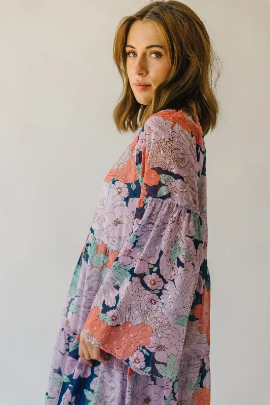 The Finlinson Swiss Dot Floral Dress in Lilac + Navy