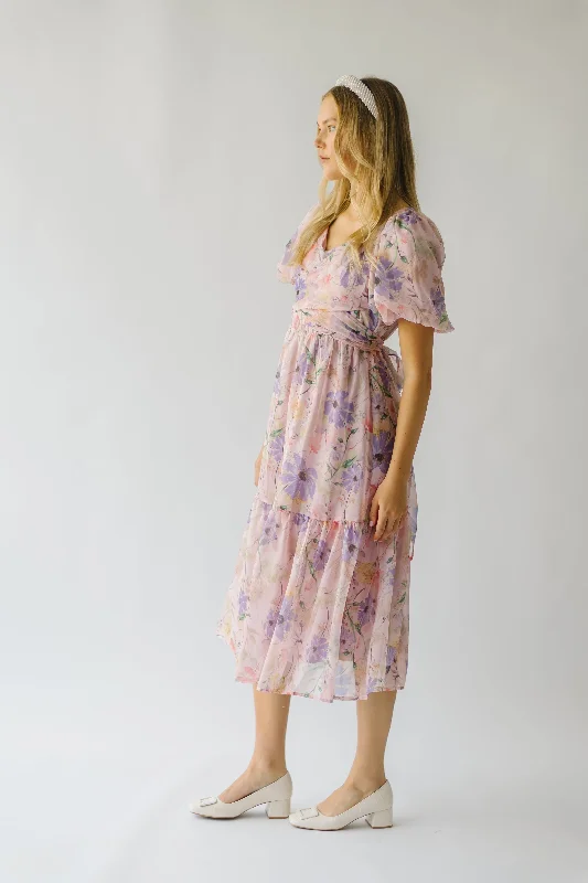 The Mullen Organza Wrap Midi Dress in Blush