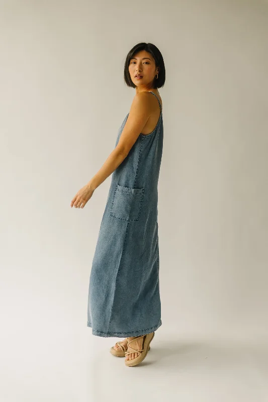 The Tolley Pocket Detail Overall Dress in Denim Blue