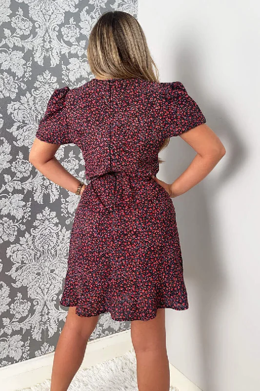 Floral Printed Short Sleeve Mini Skater Dress