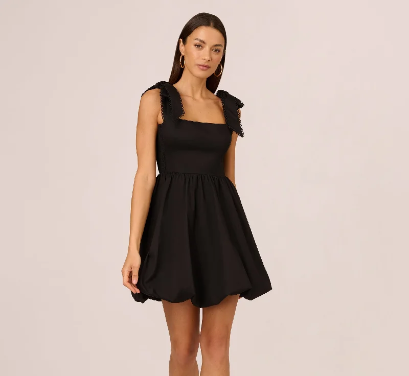 Short Bubble Dress With Bow Tie Straps In Black