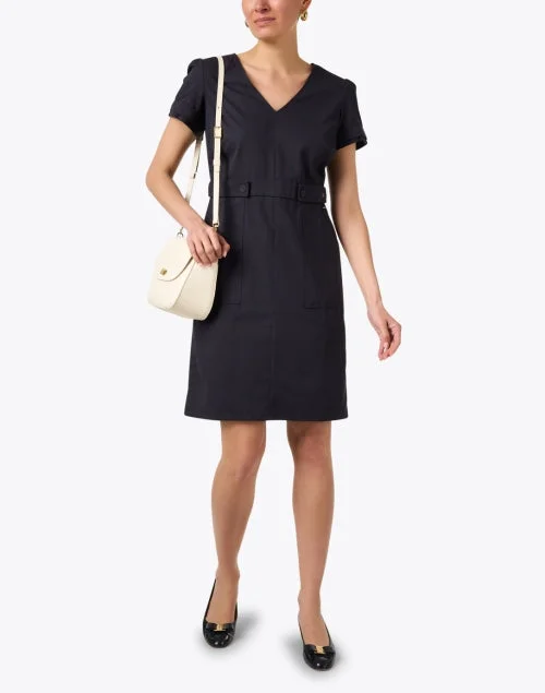 Albenga Navy Cotton Sheath Dress