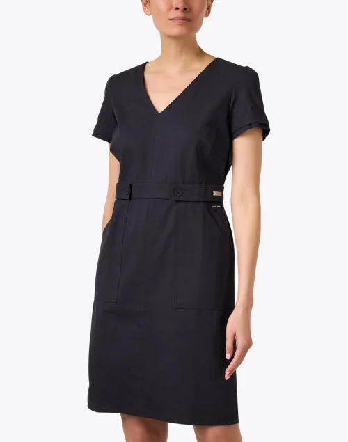 Albenga Navy Cotton Sheath Dress