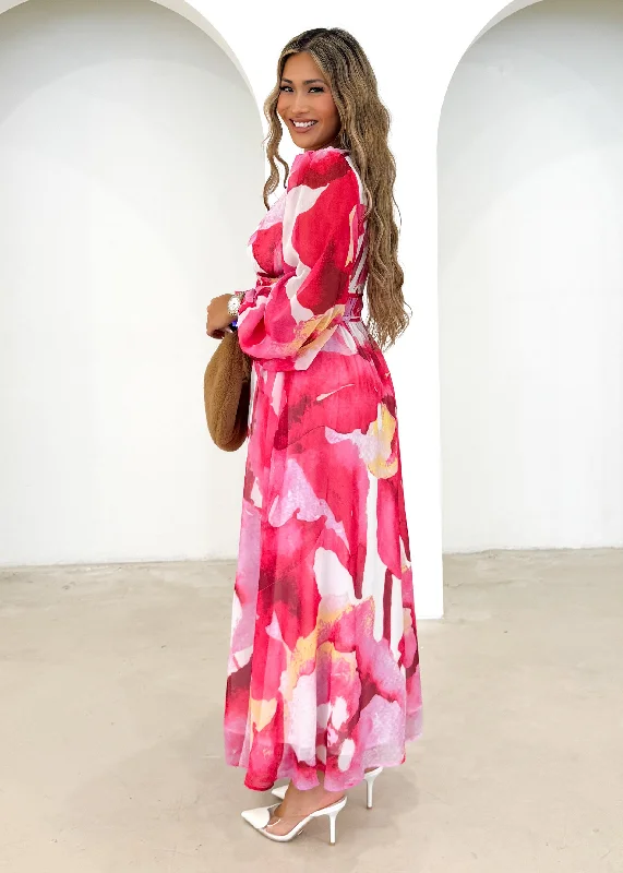 Anniston Maxi Dress - Magenta Watercolour