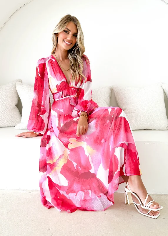 Anniston Maxi Dress - Magenta Watercolour