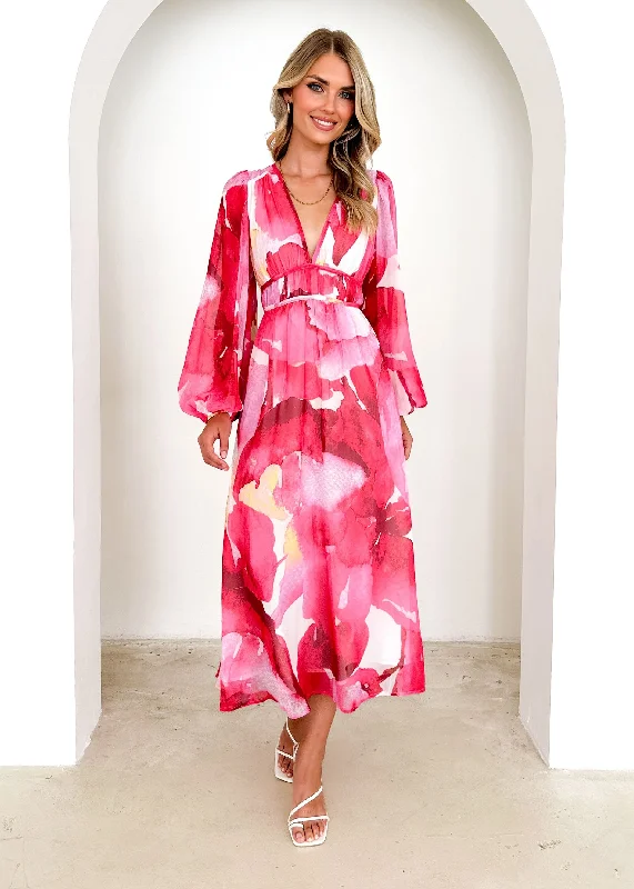 Anniston Maxi Dress - Magenta Watercolour