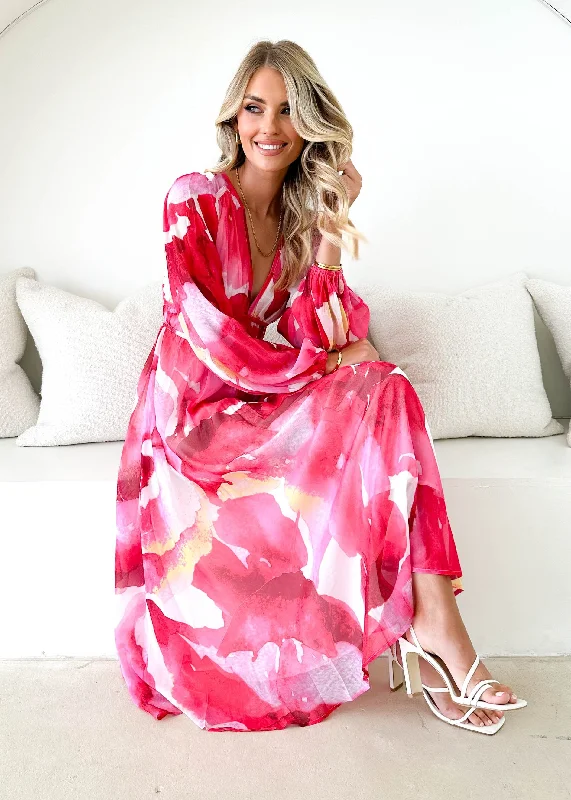 Anniston Maxi Dress - Magenta Watercolour