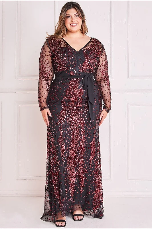 Goddiva Plus Spread On Sequin Maxi Dress - Wine