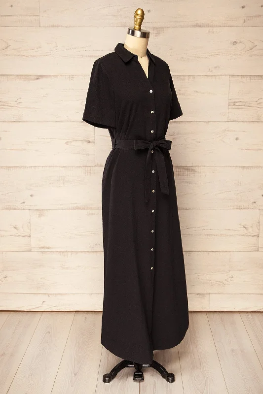 Hyris Black | Long Shirt Dress w/ Belt