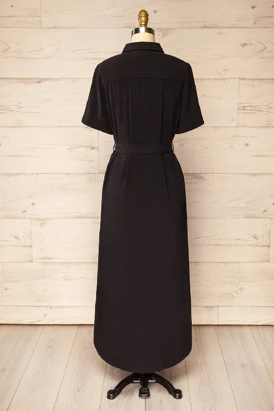 Hyris Black | Long Shirt Dress w/ Belt