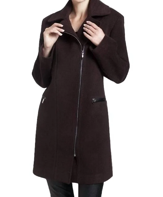 Side-Zip Car Coat In Brown