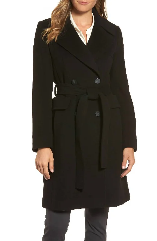 Wool Wrap Coat In Black