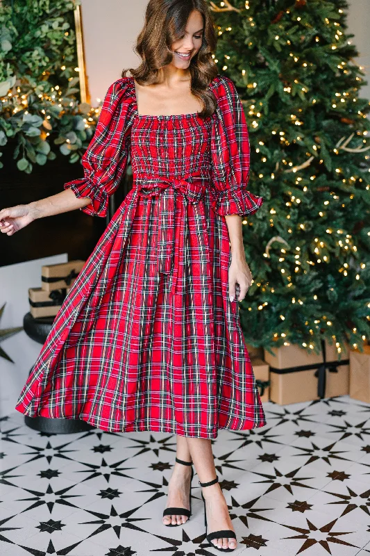 All I Want Red Tartan Plaid Midi Dress