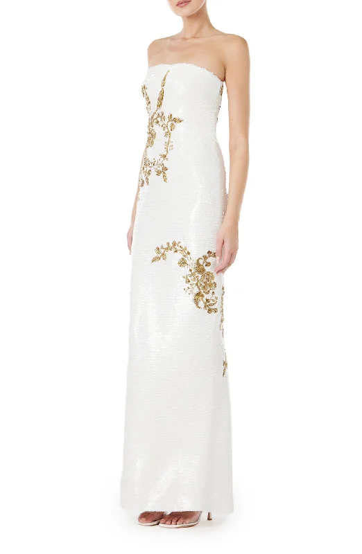 Embroidered Sequin Column Gown