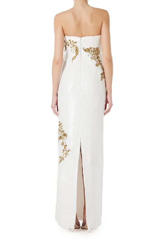 Embroidered Sequin Column Gown