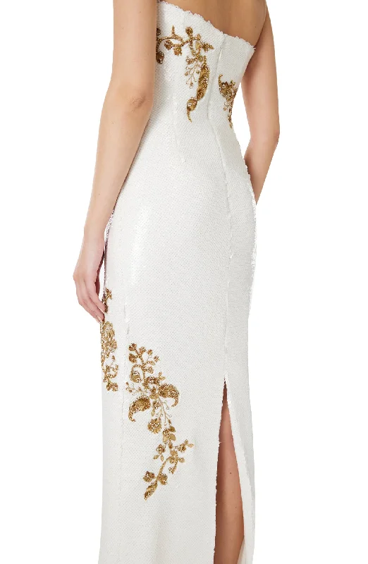 Embroidered Sequin Column Gown