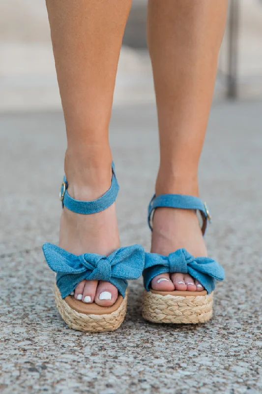 Kacey Chambray Bow Woven Heel