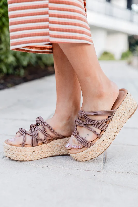 Katherine Brown Leather Braided Wedge FINAL SALE