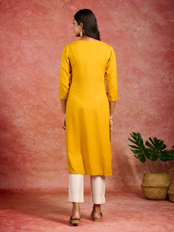 Mustard Sequins Rayon Straight Kurta