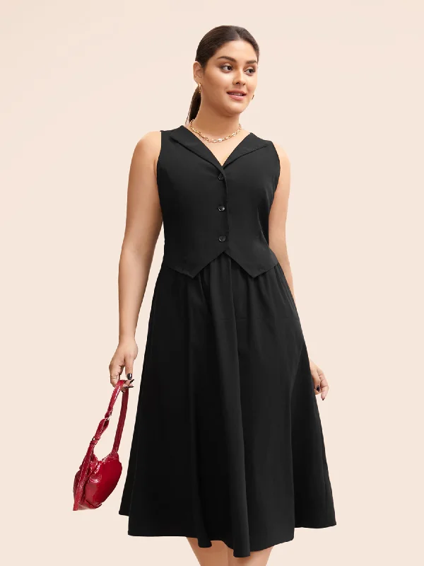 Stretch Woven Vest Flare Midi Dress