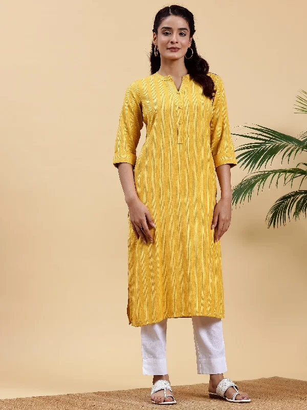 Yellow Woven Design Rayon Straight Kurta