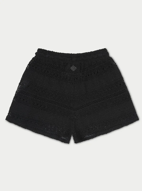 TEXTURED CROCHET SHORTS - BLACK