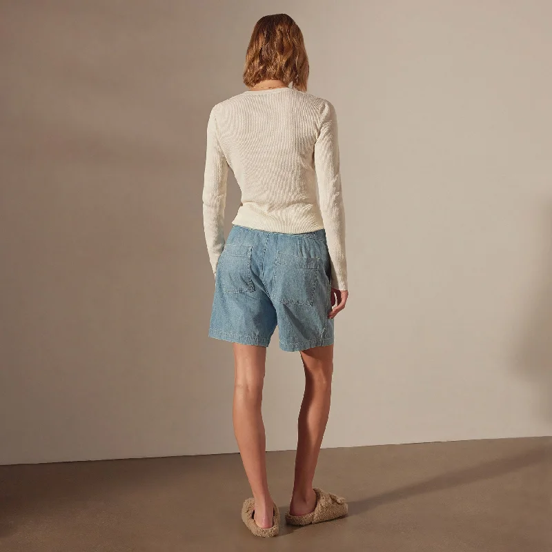 Pull On Denim Short - Bleach Wash