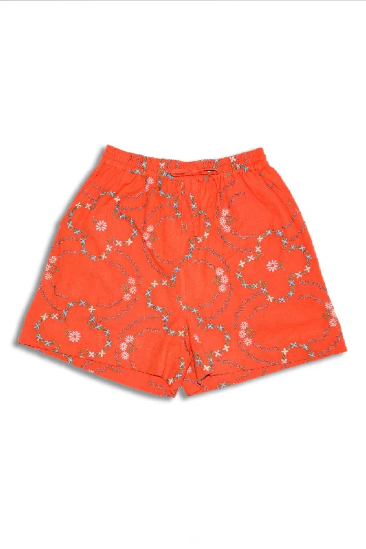 table cloth shorts - red flower embroidery