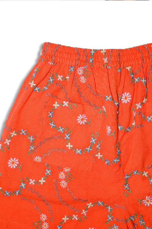 table cloth shorts - red flower embroidery